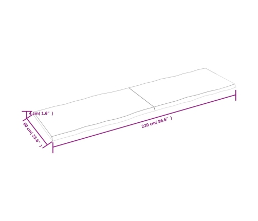 Tablero mesa madera tratada borde natural marrón 220x60x(2-4)cm