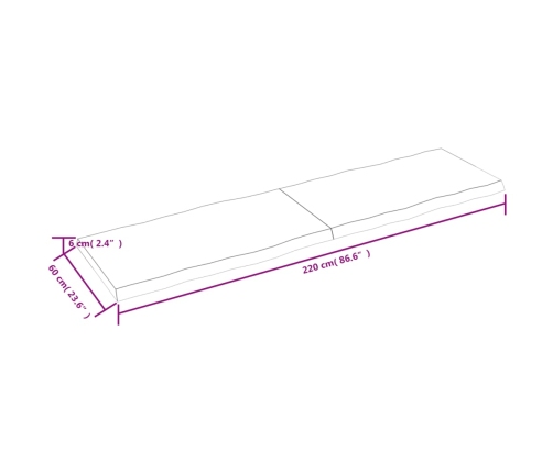 Tablero mesa madera tratada borde natural marrón 220x60x(2-6)cm