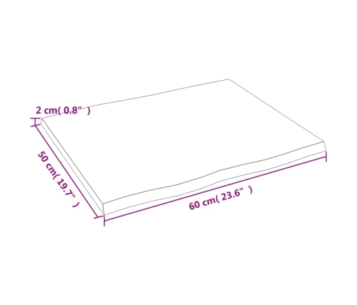 Tablero mesa madera tratada roble borde vivo marrón 60x50x2 cm