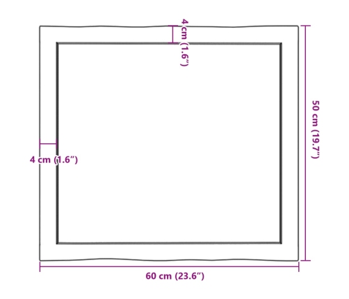 Tablero mesa madera tratada borde vivo marrón 60x50x(2-4) cm