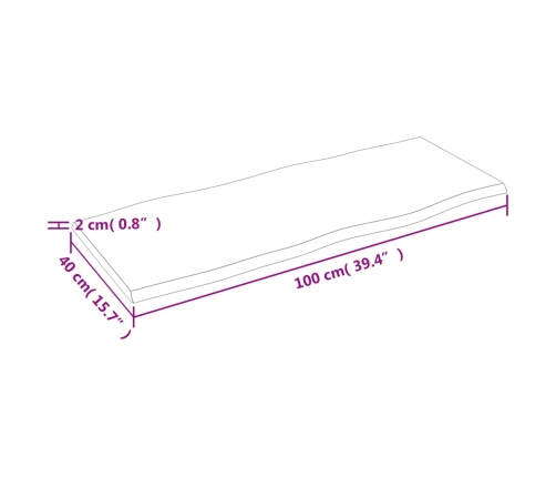 Tablero mesa madera tratada roble borde vivo marrón 100x40x2 cm