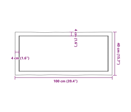 Tablero mesa madera tratada borde vivo marrón 100x40x(2-4) cm