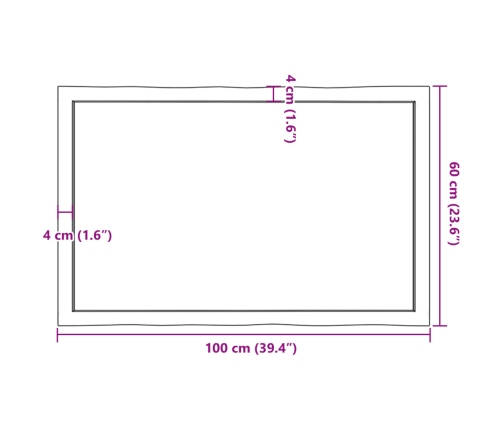 Tablero mesa madera tratada borde vivo marrón 100x60x(2-4) cm