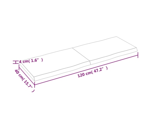 Tablero mesa madera tratada borde vivo marrón 120x40x(2-4) cm