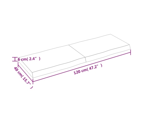 Tablero mesa madera tratada borde vivo marrón 120x40x(2-6) cm