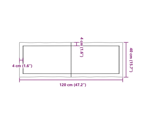 Tablero mesa madera tratada borde vivo marrón 120x40x(2-6) cm