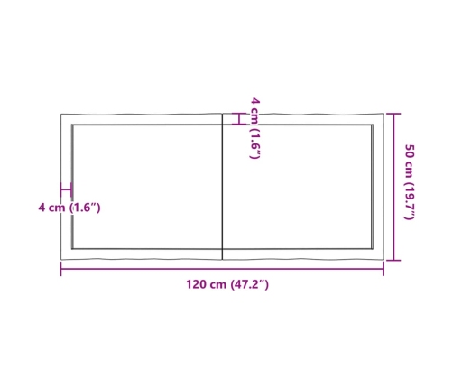 Tablero mesa madera tratada borde vivo marrón 120x50x(2-6) cm