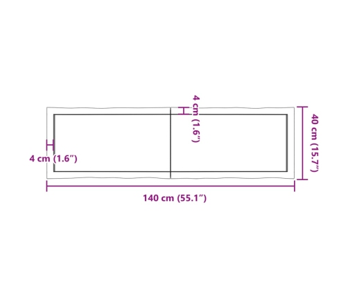 Tablero mesa madera tratada borde vivo marrón 140x40x(2-4) cm