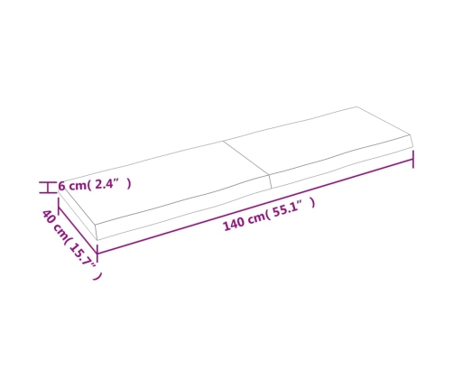 Tablero mesa madera tratada borde vivo marrón 140x40x(2-6) cm