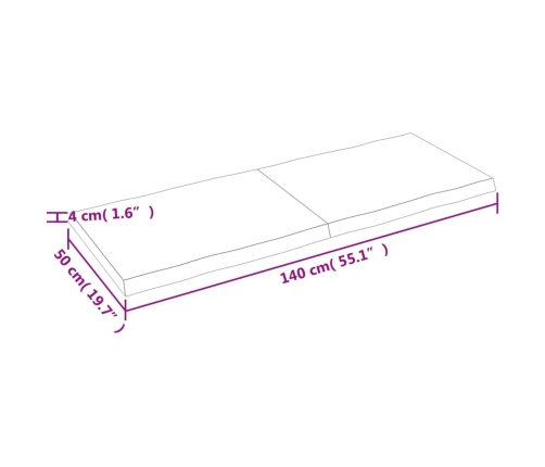 Tablero mesa madera tratada borde vivo marrón 140x50x(2-4) cm