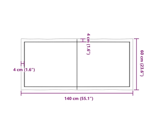 Tablero mesa madera tratada borde vivo marrón 140x60x(2-6) cm