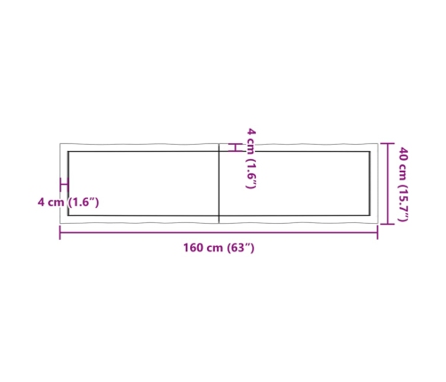 Tablero mesa madera tratada borde vivo marrón 160x40x(2-4) cm