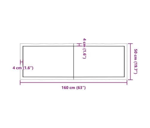 Tablero mesa madera tratada borde vivo marrón 160x50x(2-4) cm