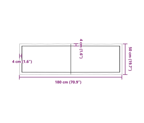 Tablero mesa madera tratada borde vivo marrón 180x50x(2-6) cm