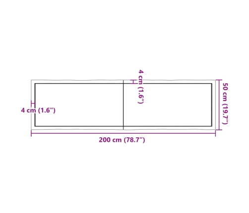 Tablero mesa madera tratada borde vivo marrón 200x50x(2-4) cm