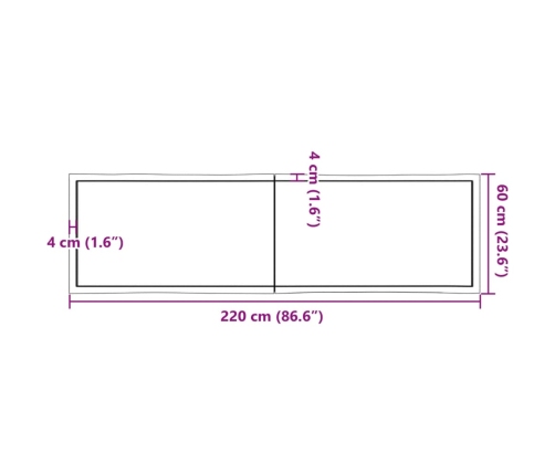 Tablero mesa madera tratada borde vivo marrón 220x60x(2-4) cm