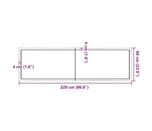 Tablero mesa madera tratada borde vivo marrón 220x60x(2-6) cm