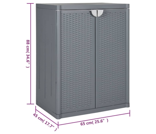 Armario de almacenaje para jardín PP ratán gris 65x45x88 cm