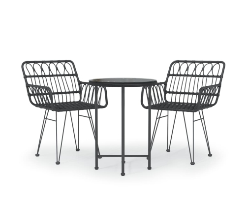 Juego de comedor de jardín 3 piezas ratán sintético negro