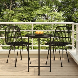 Juego de comedor de jardín 3 piezas ratán sintético negro