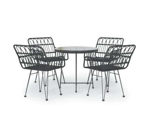 Juego de comedor de jardín 5 piezas ratán sintético negro