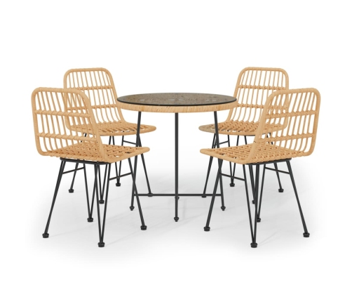 Juego de comedor de jardín 5 piezas ratán sintético