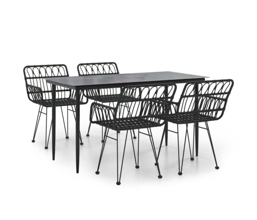 Juego de comedor de jardín 5 piezas ratán sintético negro