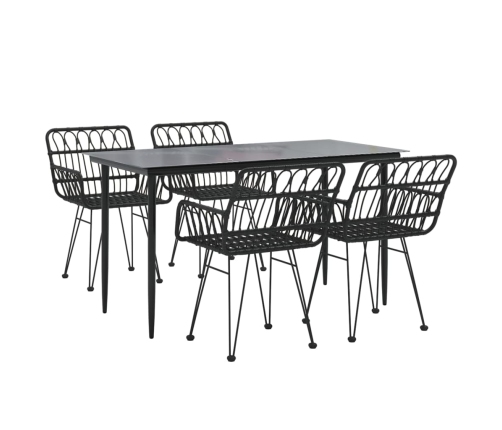 Juego de comedor de jardín 5 piezas ratán sintético negro