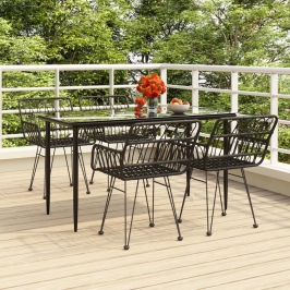 Juego de comedor de jardín 5 piezas ratán sintético negro