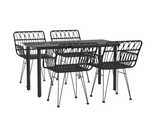 Juego de comedor de jardín 5 piezas ratán sintético negro