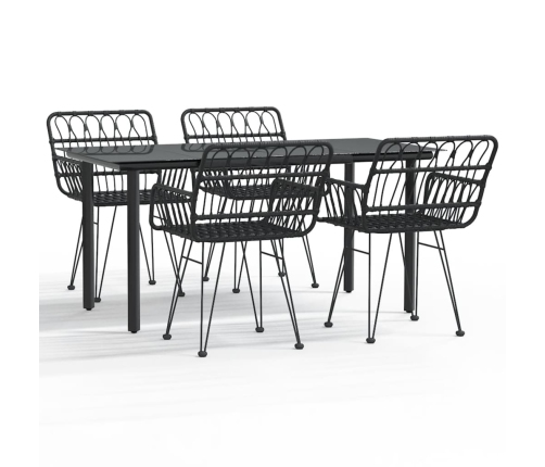 Juego de comedor de jardín 5 piezas ratán sintético negro