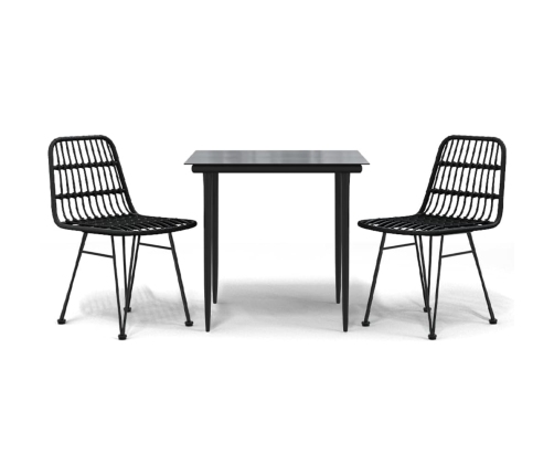Juego de comedor de jardín 3 piezas ratán sintético negro