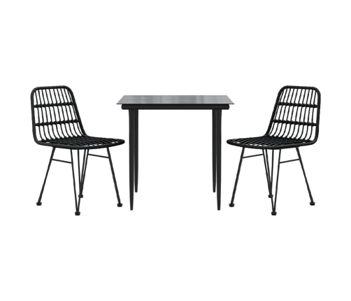 Juego de comedor de jardín 3 piezas ratán sintético negro