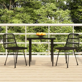 Juego de comedor de jardín 3 piezas ratán sintético negro