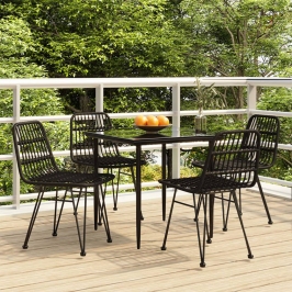 Juego de comedor de jardín 5 piezas ratán sintético negro