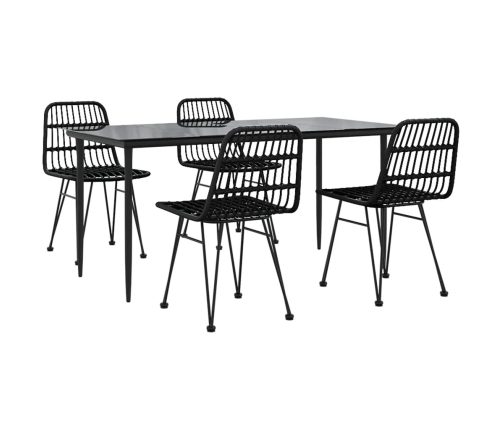 Juego de comedor de jardín 5 piezas ratán sintético negro