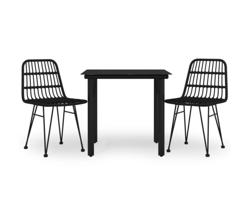 Juego de comedor de jardín 3 piezas ratán sintético negro