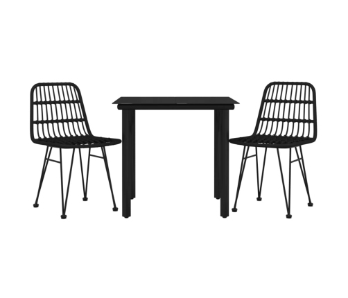 Juego de comedor de jardín 3 piezas ratán sintético negro