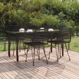 Juego de comedor de jardín 5 piezas ratán sintético negro