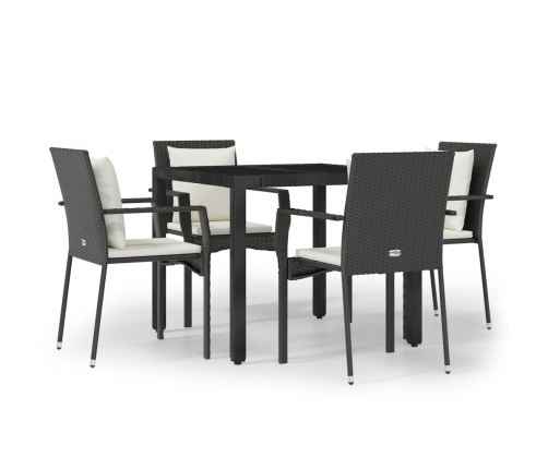 Set de muebles jardín 5 pzas con cojines ratán sintético negro