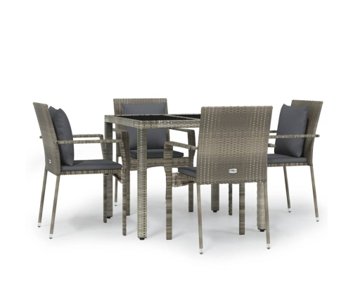 Set comedor de jardín 5 piezas con cojines ratán sintético gris