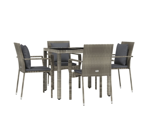 Set comedor de jardín 5 piezas con cojines ratán sintético gris