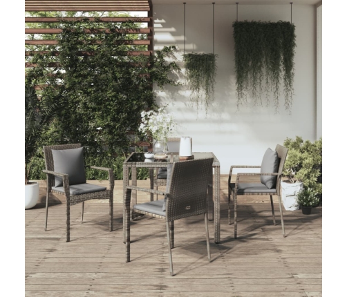 Set comedor de jardín 5 piezas con cojines ratán sintético gris