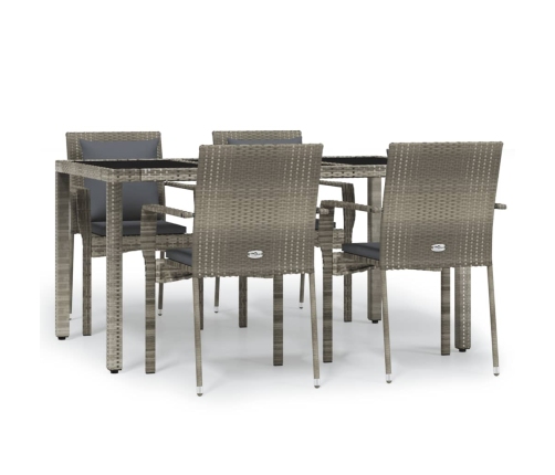Set comedor de jardín 5 piezas con cojines ratán sintético gris
