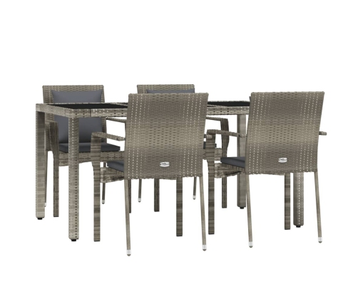 Set comedor de jardín 5 piezas con cojines ratán sintético gris