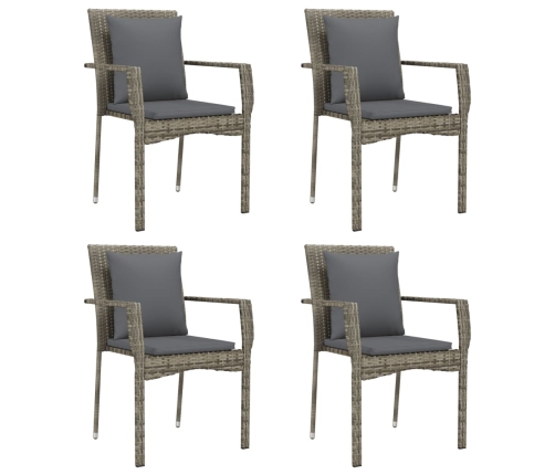 Set comedor de jardín 5 piezas con cojines ratán sintético gris