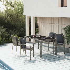 Set comedor de jardín 5 piezas con cojines ratán sintético gris