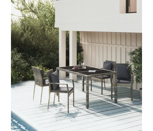 Set comedor de jardín 5 piezas con cojines ratán sintético gris
