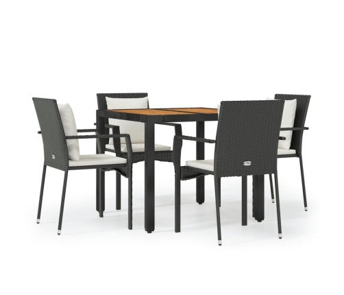 Set de muebles jardín 5 pzas con cojines ratán sintético negro