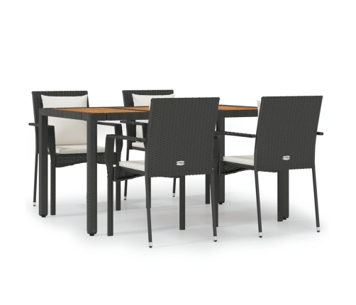 Set de muebles jardín 5 pzas con cojines ratán sintético negro